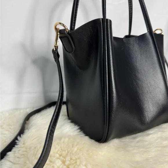 Black Faux Leather Handbag with Gold Hardware- Like New! - Picture 5 of 12